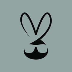 Abstract bunny head with sunglasses symbol on gray backdrop. Design element