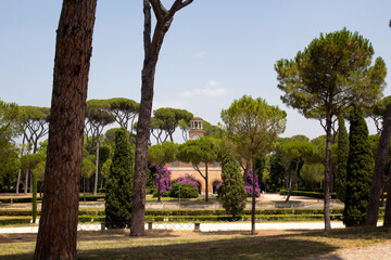 View of Lavish Borghese villa designed by Ponzio & Vasanzio, with formally landscaped gardens & a lake.