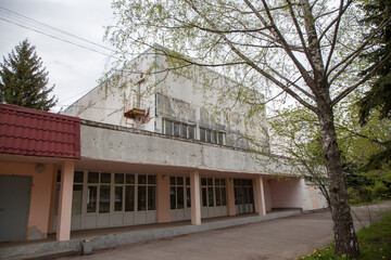 Old concrete building, Soviet brutalism, entrance