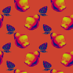 quince fruit seamless pattern orange background