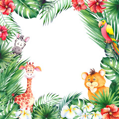 Square frame with cute african cartoon animals.