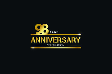 98 year anniversary celebration logotype. anniversary logo with golden and Spark light white color isolated on black background, vector design for celebration, invitation card greeting card-Vector