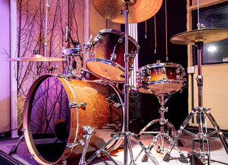 Drum kit, drums in the Studio on a beautiful background.