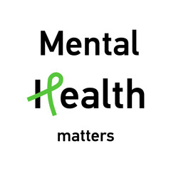 Mental Health Matters. Green ribbon symbol simple Logo Vector	
