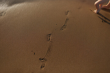 Child's footprints in the sand