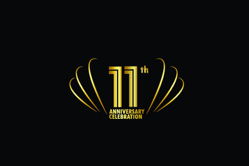 11 years anniversary celebration logotype. anniversary logo with golden and Spark light white color isolated on black background, vector design for celebration, invitation greeting card-Vector