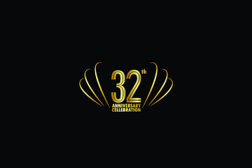 32 years anniversary celebration logotype. anniversary logo with golden and Spark light white color isolated on black background, vector design for celebration, invitation greeting card-Vector