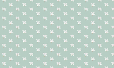 Lilac Flowers Seamless Pattern White Petals Summer Trend Colors on Dusty Turquoise Background