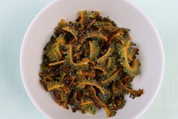 Bitter gourd fry or Karela fry, south Indian style, healthy food