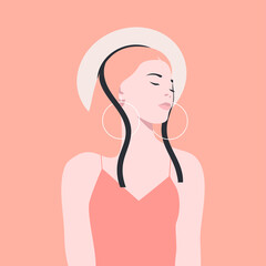 Beautiful stylish woman in a hat. Vector illustration in a flat style.