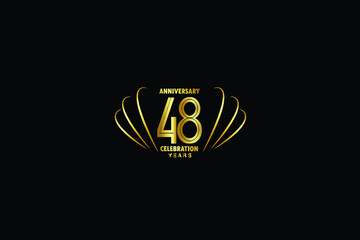 48 years anniversary celebration logotype. anniversary logo with golden and Spark light white color isolated on black background, vector design for celebration, invitation greeting card-Vector