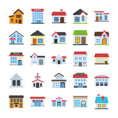 Buildings Flat Vector Icons 
