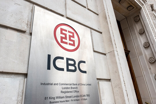 LONDON-  Industrial and Commercial Bank of China, or ICBC. Exterior and signage, an international commercial and investment bank located in the City Of London