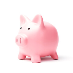 Piggy bank or money box isolated on white background with savings money concept. Pink money box and...