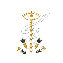 Modern bohemian style, folk tribal art in the Scandinavian style. Folk mythology, Swedish folklore. animals and plants.