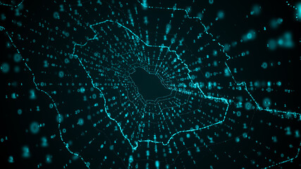 Digital Saudi Arabia map, Technology Tunnel, Digital lines