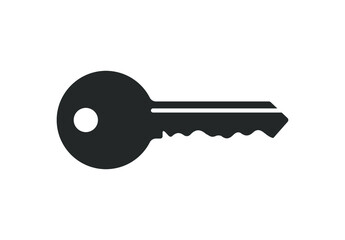 Black flat style Key icon shape silhouette. Safe access protection logo symbol sign. Vector illustration. Isolated on white background.