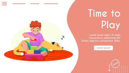 Vector banner illustration of boy playing with cubes