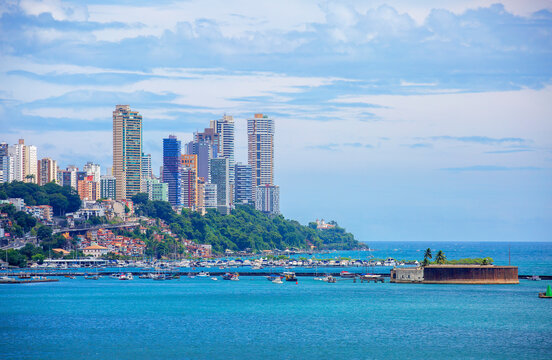 Salvador, Brazil, view from the sea. The Fort Of San Marcelo.
 Fort San Marcelo was built in the early 17th century on a small island, in the Bay of All Saints, to ensure the security of El Salvador. 