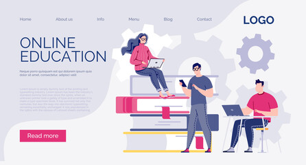 Banner, web page templates. Vector in flat style. E-learning, online education, e-book. Dictionary, library of encyclopedia or web archive. Technology and literature, digital culture on media library.