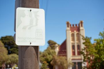 Road sign. Neighbourhood watch area. Australia, Melbourne.