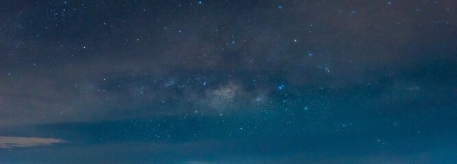 Amazing Panorama blue night sky milky way and star on dark background.Universe filled with star,...