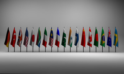 All Country Flags isolated on white background 3D render illustration