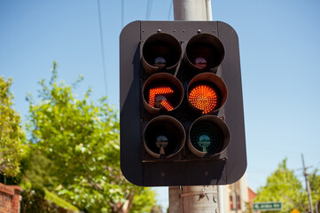 Road sign Australia, Melbourne. Red traffic light.