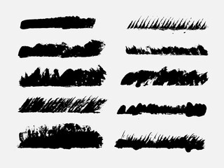 Vector brush strokes. Set of grunge edges. Grunge borders. Ink hand-drawn style.