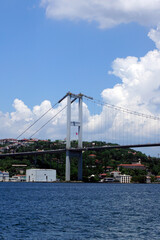 Bosphorus bridge in Istanbul, blue sky and sea