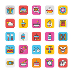 Baby and Kids Flat Icons Set