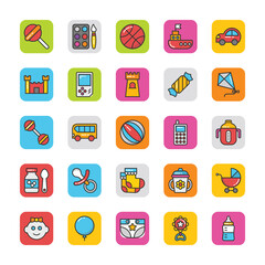 Flat Icons Set of Baby and Kids