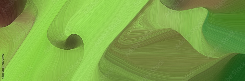 Poster very dynamic curved speed lines background or backdrop with moderate green, yellow green and dark ol