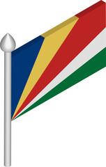 Vector Isometric Illustration of Flagpole with Seychelles Flag