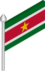 Vector Isometric Illustration of Flagpole with Suriname Flag