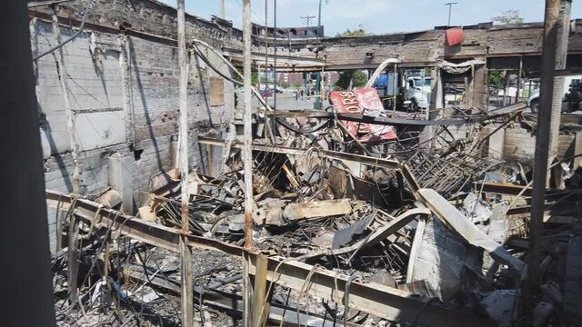 Minneapolis MN 04 JUNE 2020: House has been fully destroyed by a fire after Minneapolis protest and riots turns violent