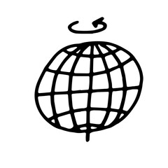 Hand drawn sketch outline globe isolated on white background. model of a globe with meridians and Parallels