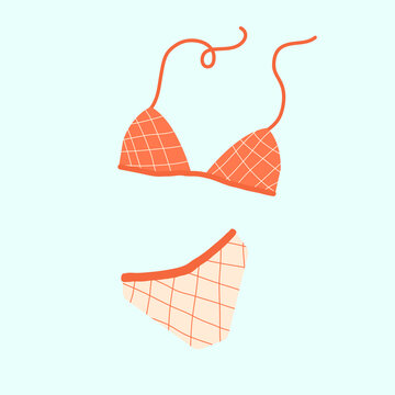 Modern hand drawn colorful women s underwear and lingerie. Beautiful orange thong and lace bra. into a cage.