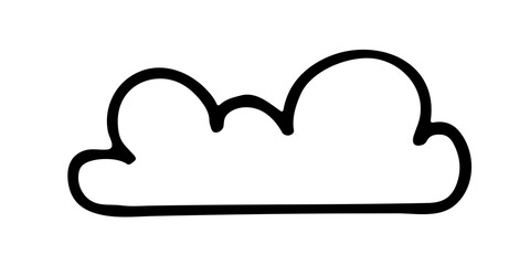 doodle cloud illustration hand drawn vector. One simple cloud on the sky. Thick black stroke isolated on white