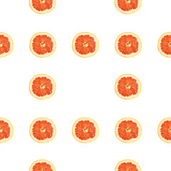 Seamless infinity pattern of isolated slices of grapefruit. Wallpaper for background, design and...