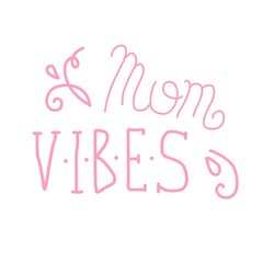 Pregnancy Announcement Mom vibes. Positive optimistic Lettering. Baby photo album elements. Pink letters isolated on white background.
