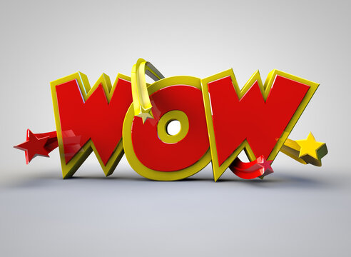 WOW 3D text Headline Bullet Opening greetings 3D render 
