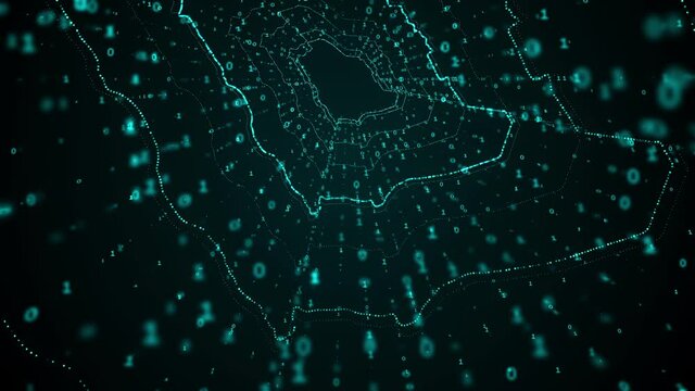 Digital Saudi Arabia map, Technology Tunnel, Digital lines