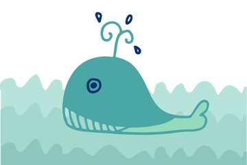 Obraz premium Hand drawing pretty whale in the blue deep ocean. Vector illustration design for fashion fabrics, textile graphics, prints. Black stroke isolated on white
