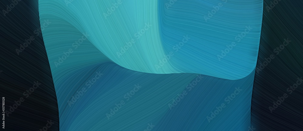 Poster beautiful dynamic curved speed lines background or backdrop with teal blue, very dark blue and light