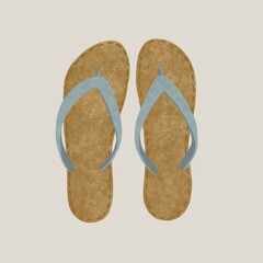 Blue beach slippers isolated on white background. Illustration of summer leisure accessories. High quality photo