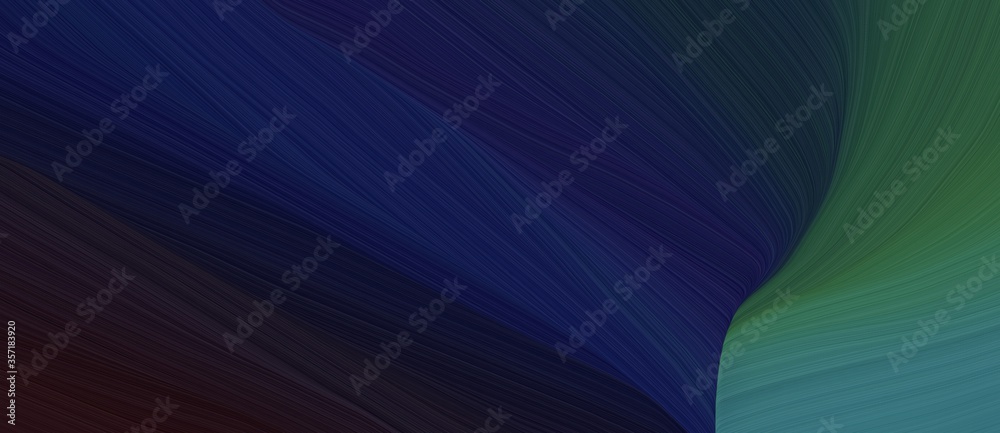 Poster beautiful wild curved speed lines background or backdrop with very dark blue, teal blue and dark sla