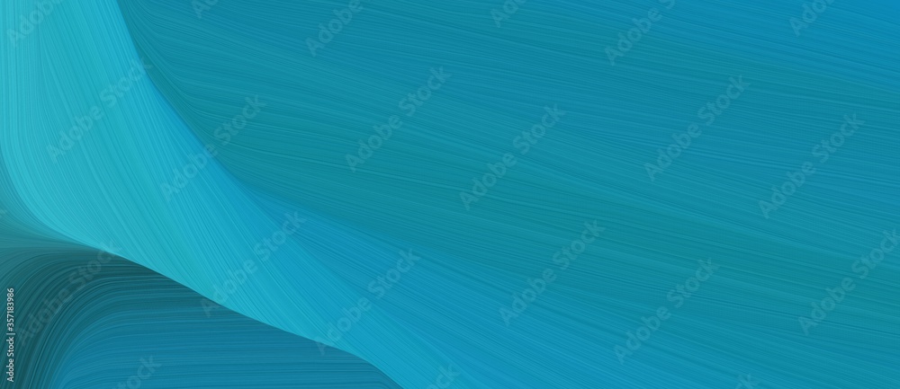 Poster abstract curved speed lines background or backdrop with dark cyan, light sea green and teal green colors. can be used as card background