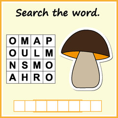 worksheet for preschool kids. Words educational game for children. Find the word.