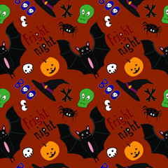 Seamless pattern with hand drawn textures. Happy Halloween. Vector